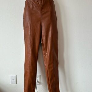 Brown Vegan Leather High Waist Pants